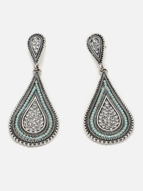 Silver Plated Designer Stone Drop Earring