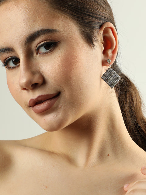 Silver Plated Designer Stone Drop Earring