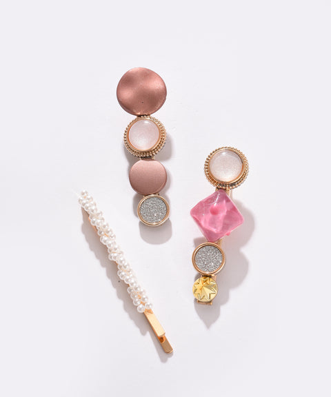 Pack of 3 Gold Plated Designer Stone Hair Pin