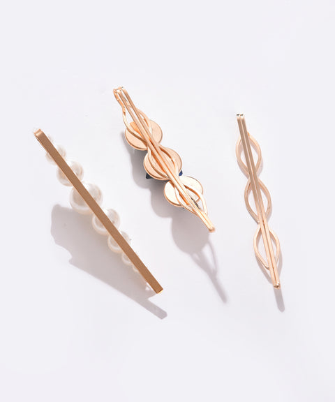 Pack of 3 Gold Plated Pearls Hair Pin