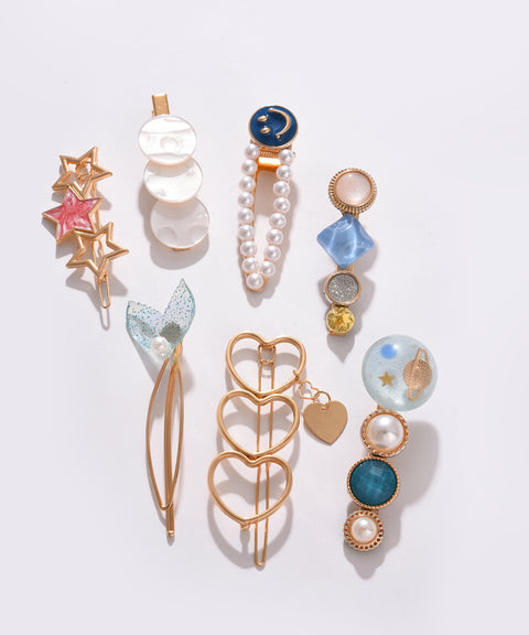 Pack of 7 Gold Plated Designer Stone Pearl Hair Pin