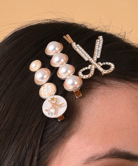 Pack of 6 Gold Plated Pearls Hair Pin