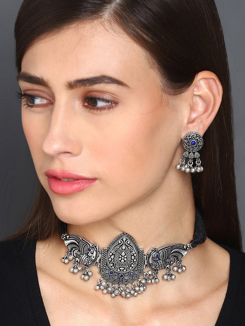 Oxidised Ghungroo Stone Choker Set