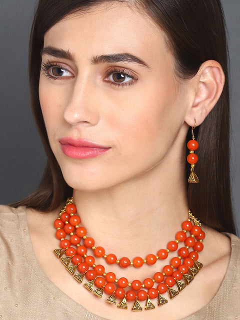 3 Layered Gold-Plated Beaded Loop Jewellery Set