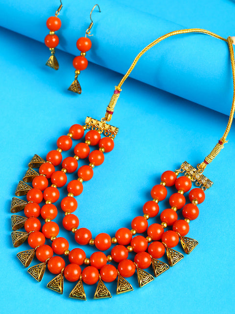 3 Layered Gold-Plated Beaded Loop Jewellery Set