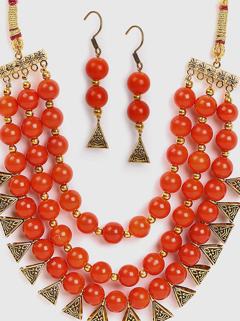 3 Layered Gold-Plated Beaded Loop Jewellery Set