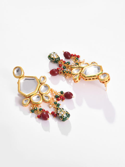 Gold Plated Designer Kundan Necklace, Earrings and Maang Tikka Set