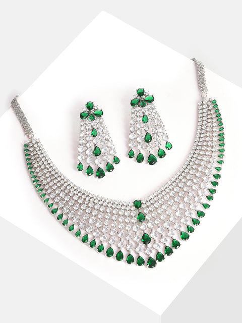 Silver Plated Designer Stone Necklace and Earring Set