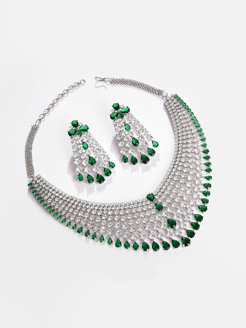 Silver Plated Designer Stone Necklace and Earring Set