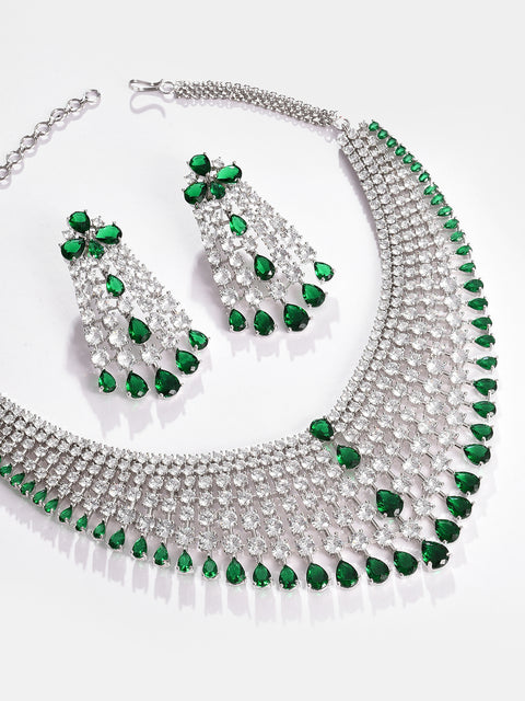 Silver Plated Designer Stone Necklace and Earring Set