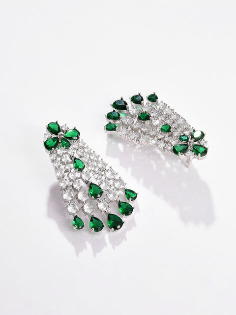 Silver Plated Designer Stone Necklace and Earring Set