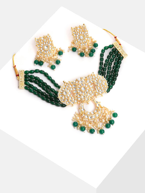 Gold Plated Designer Stone Beaded Necklace and Earring Set