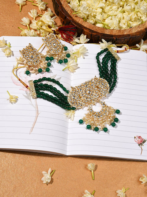 Gold Plated Designer Stone Beaded Necklace and Earring Set