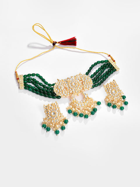 Gold Plated Designer Stone Beaded Necklace and Earring Set