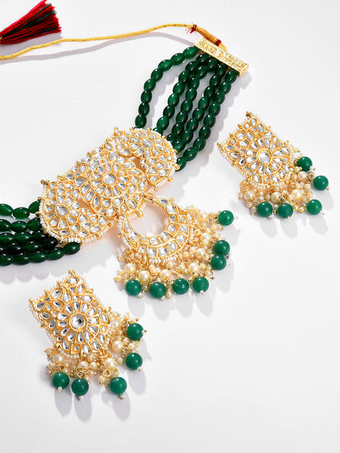 Gold Plated Designer Stone Beaded Necklace and Earring Set