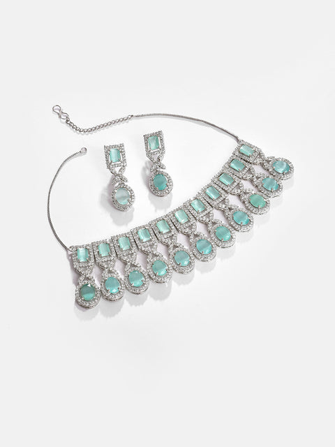 Silver Plated Designer Stone Necklace and Earring Set