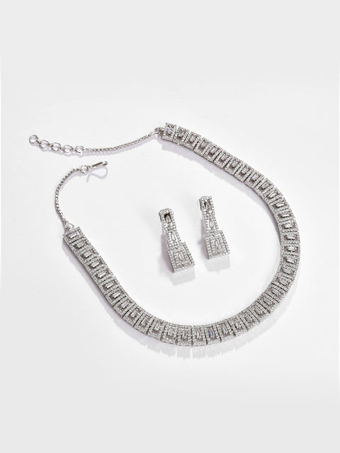 Silver Plated Designer Stone Necklace and Earring Set