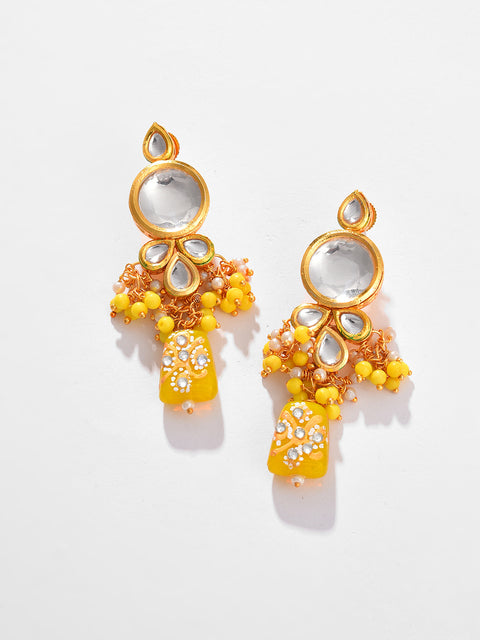 Gold Plated Kundan Beaded Necklace and Earring Set