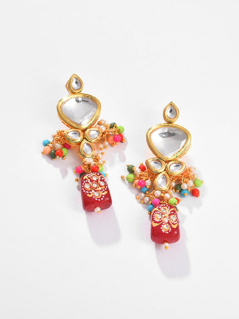 Gold Plated Kundan Beaded Necklace and Earring Set