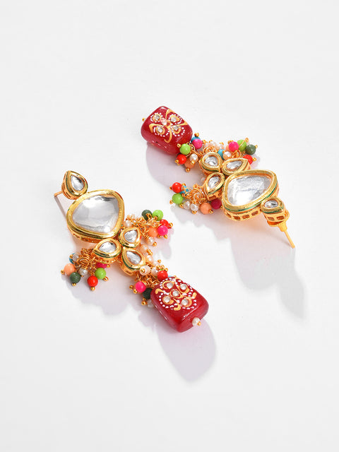 Gold Plated Kundan Beaded Necklace and Earring Set