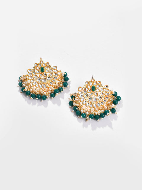 Gold Plated Designer Stone Beaded Necklace, Earrings and Maang Tikka Set