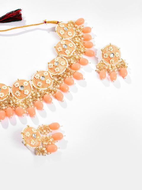 Gold Plated Designer Stone Beaded Necklace and Earring Set