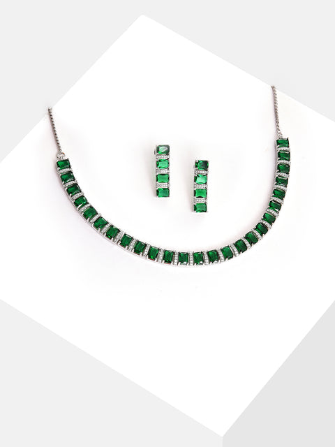 Silver Plated Designer Stone Necklace and Earring Set