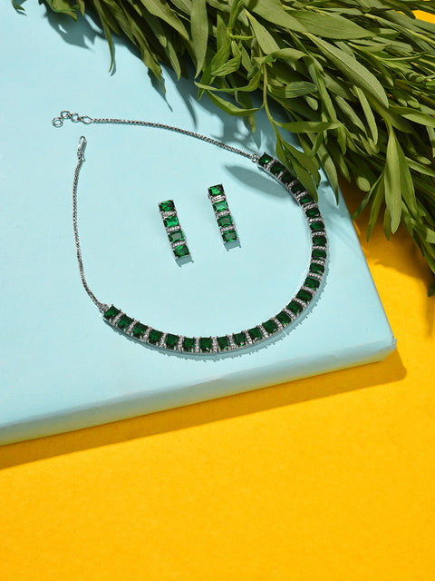 Silver Plated Designer Stone Necklace and Earring Set