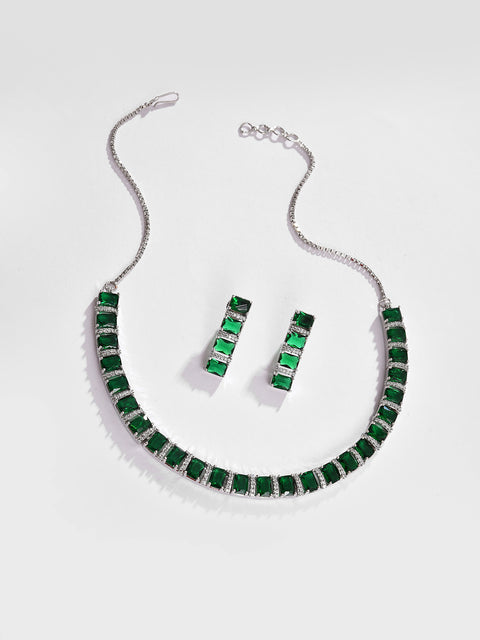 Silver Plated Designer Stone Necklace and Earring Set