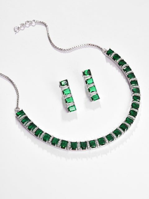 Silver Plated Designer Stone Necklace and Earring Set