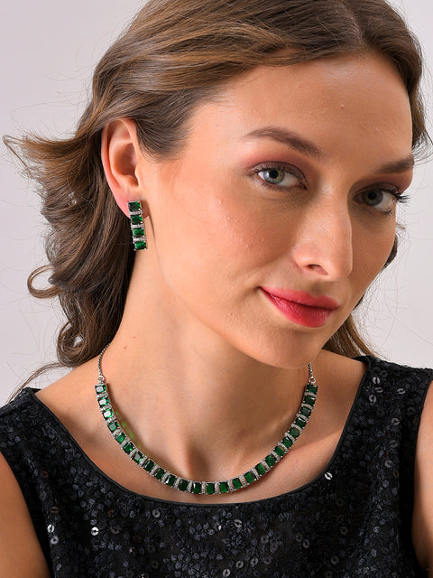 Silver Plated Designer Stone Necklace and Earring Set