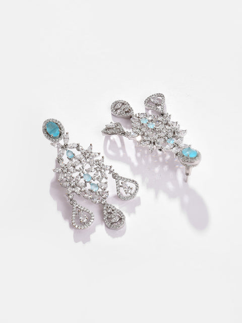 Silver Plated Designer Stone Necklace, Earrings and Maang Tikka Set