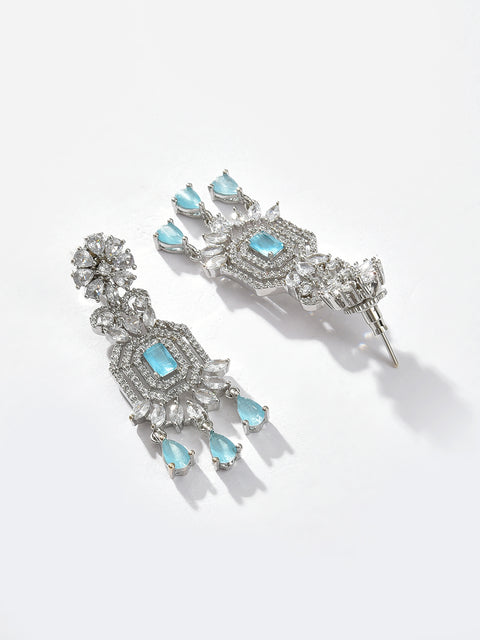 Silver Plated Designer Stone Necklace, Earrings and Maang Tikka Set Jewellery Set