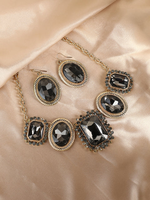 Gold Plated Designer Stone Party Necklace and Earring Set