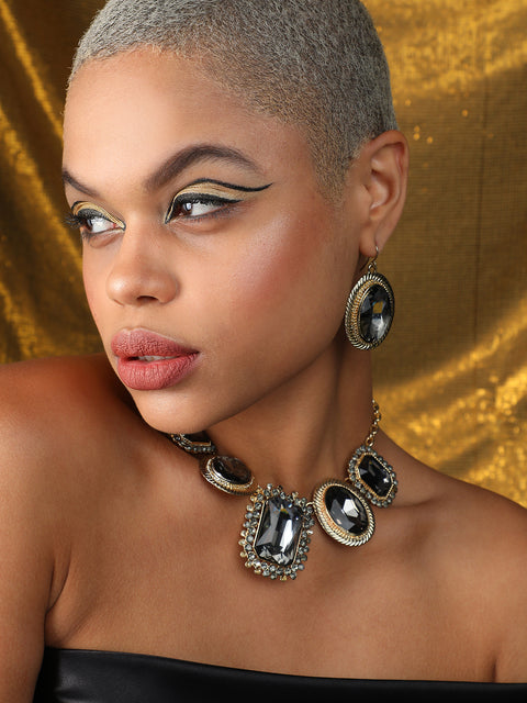 Gold Plated Designer Stone Party Necklace and Earring Set