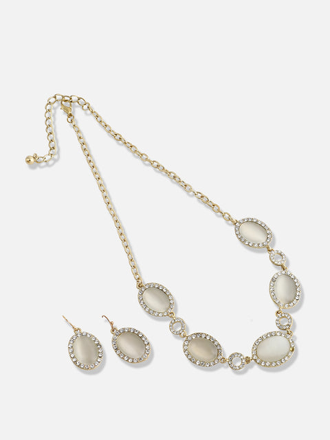 Gold Plated Designer Stone Party Necklace and Earring Set