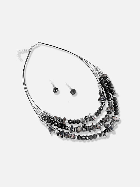 Silver Plated Designer Stone Casual Necklace and Earring Set
