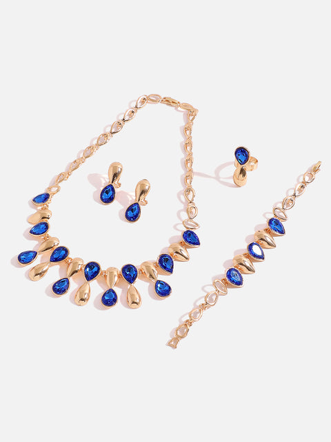 BLUE STONE GOLD PLATED JEWELLERY SET