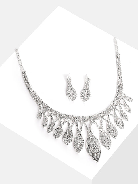 Silver Plated Designer Stone Necklace and Earring Set