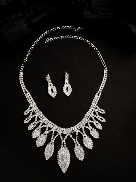 Silver Plated Designer Stone Necklace and Earring Set