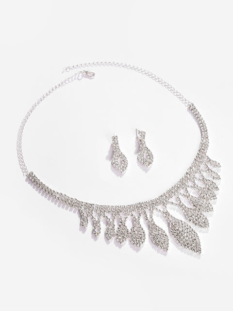 Silver Plated Designer Stone Necklace and Earring Set