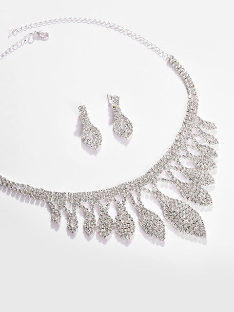 Silver Plated Designer Stone Necklace and Earring Set