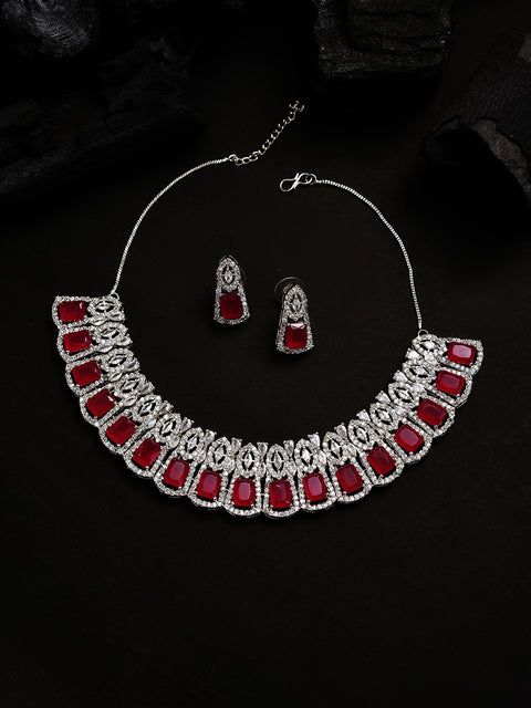 Silver Plated Designer Stone Necklace Set