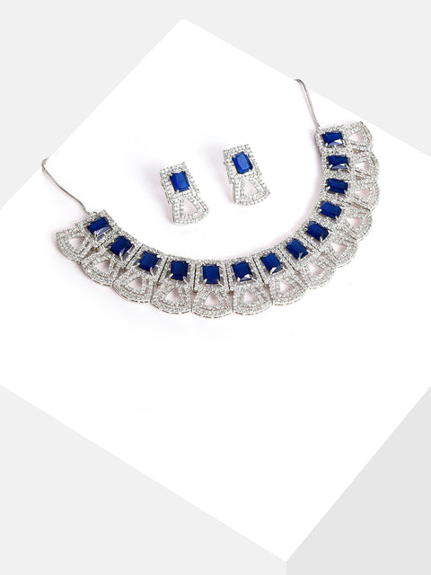Silver Plated Designer Stone Necklace and Earring Set