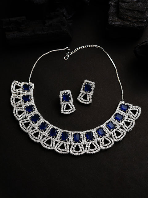 Silver Plated Designer Stone Necklace and Earring Set