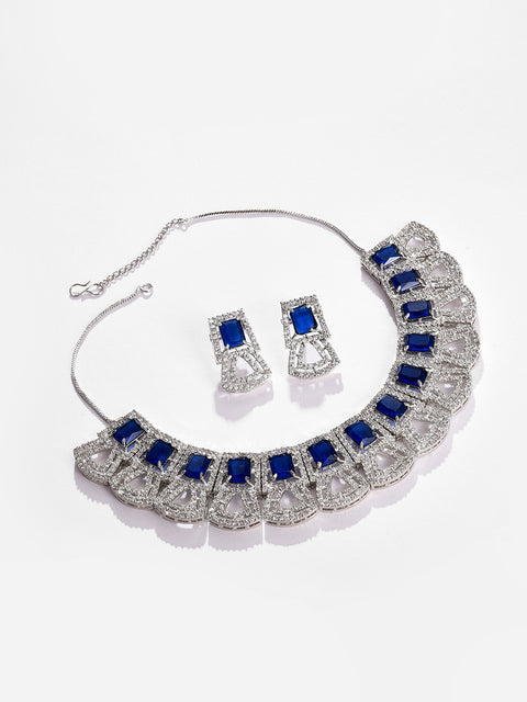 Silver Plated Designer Stone Necklace and Earring Set