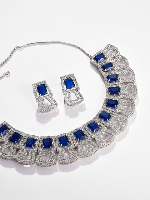 Silver Plated Designer Stone Necklace and Earring Set