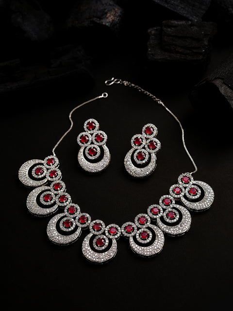 Silver Plated Designer Stone Necklace and Earring Set