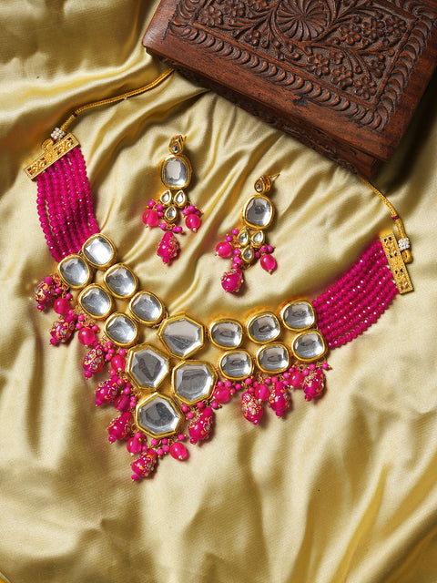 Gold Plated Designer Kundan Necklace and Earring Set