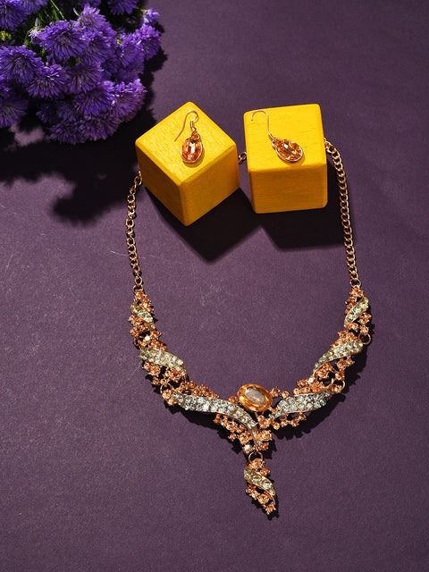 Gold Plated Designer Stone Necklace and Earring Set